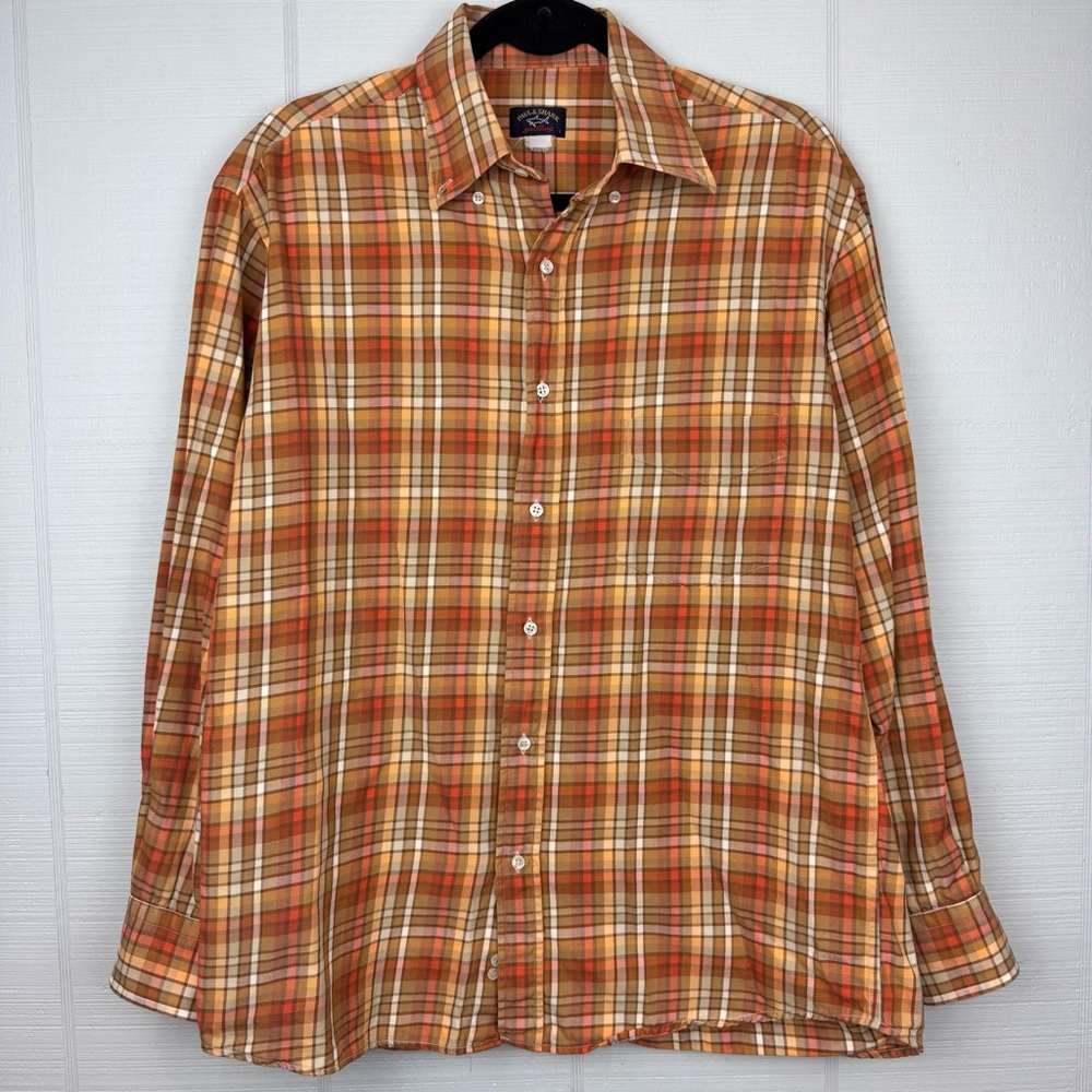 Paul & Shark Yachting Orange Plaid Button Up Long Sleeve Collared Shirt Size L